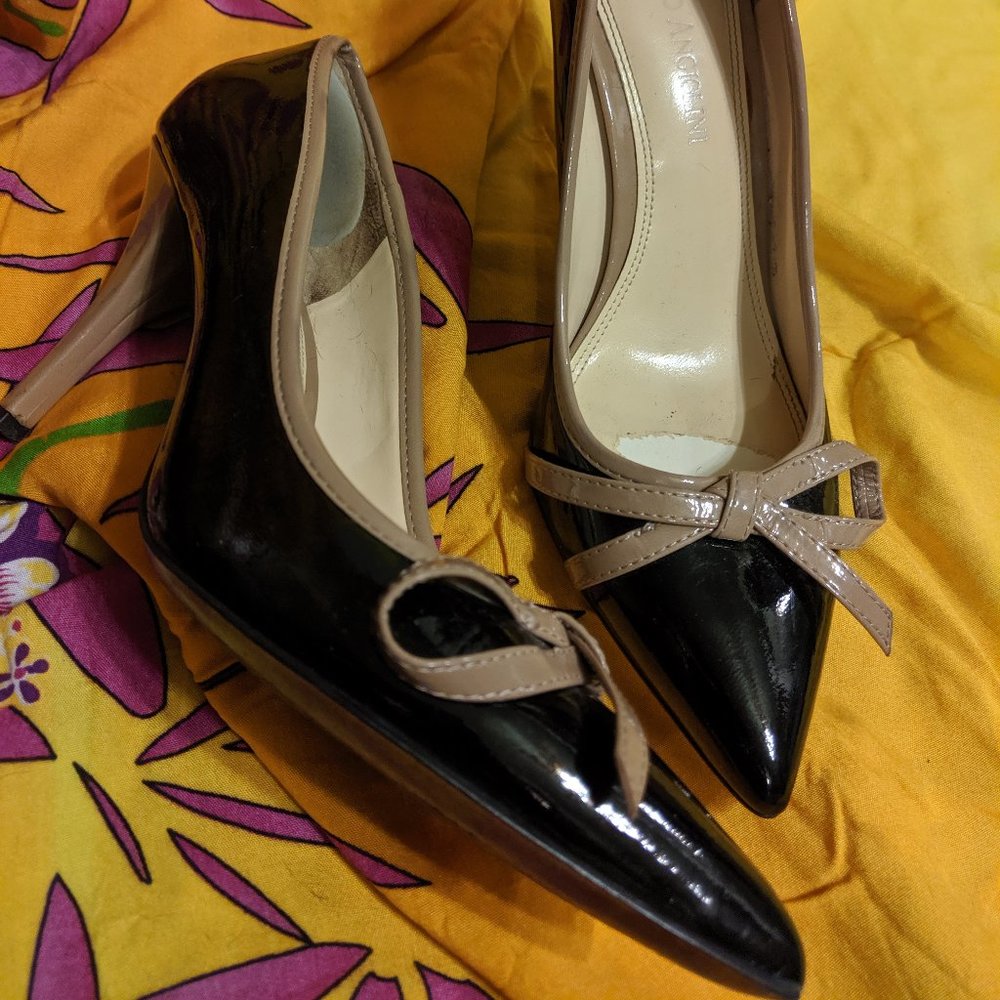 Brown and Tan patent leather heel